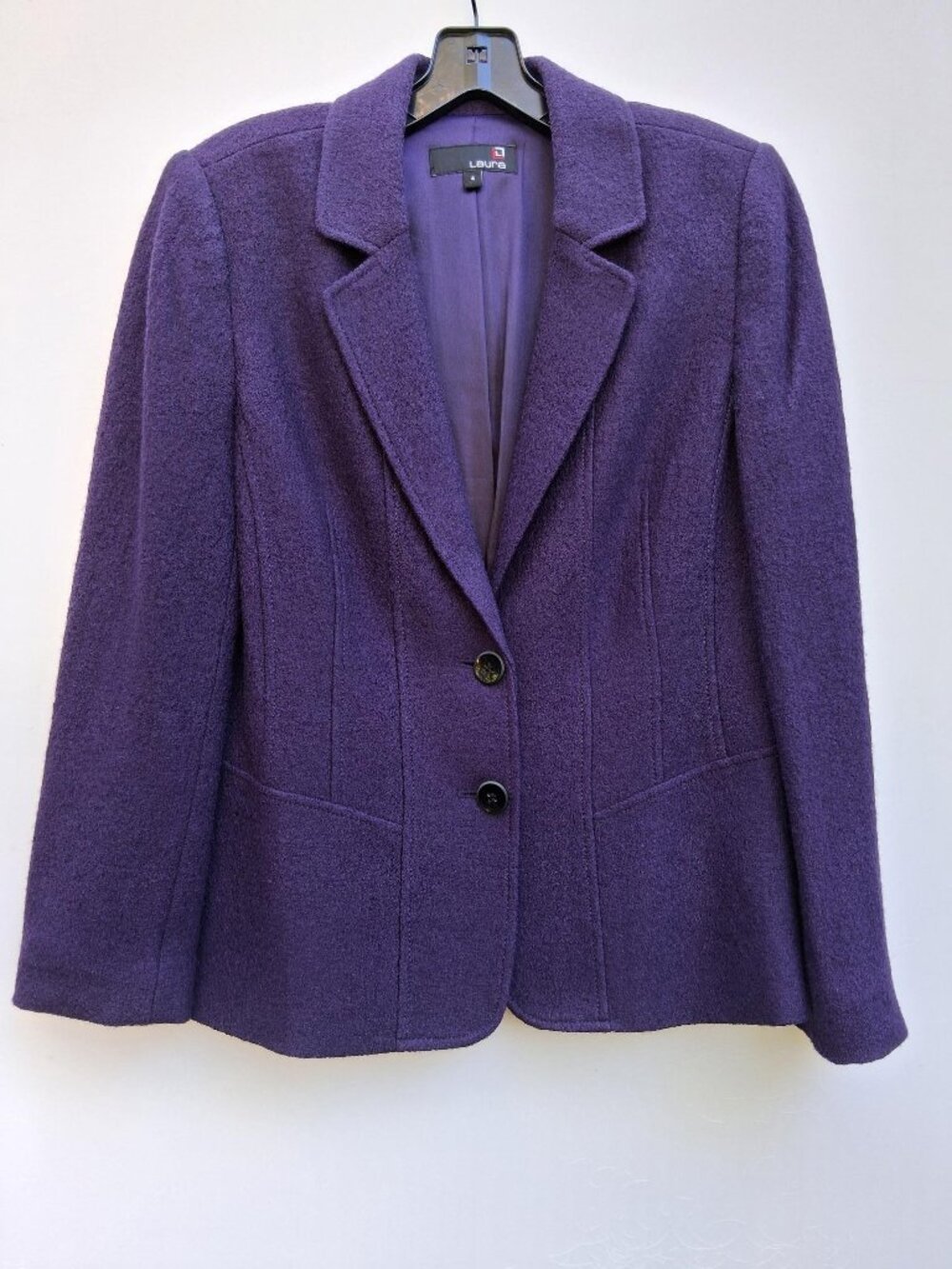 Laura women's tailored single-breasted wool-blend button blazer, purple (size 4)